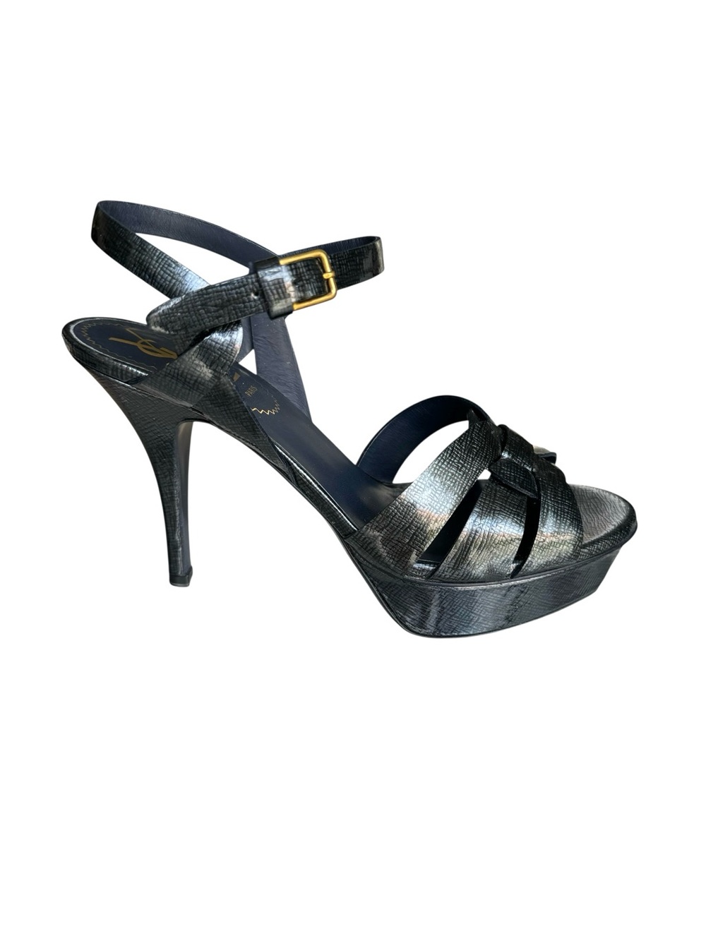 YSL Saint Laurent Tribute Patent Metallic Platform Sandals - Picture 9 of 16